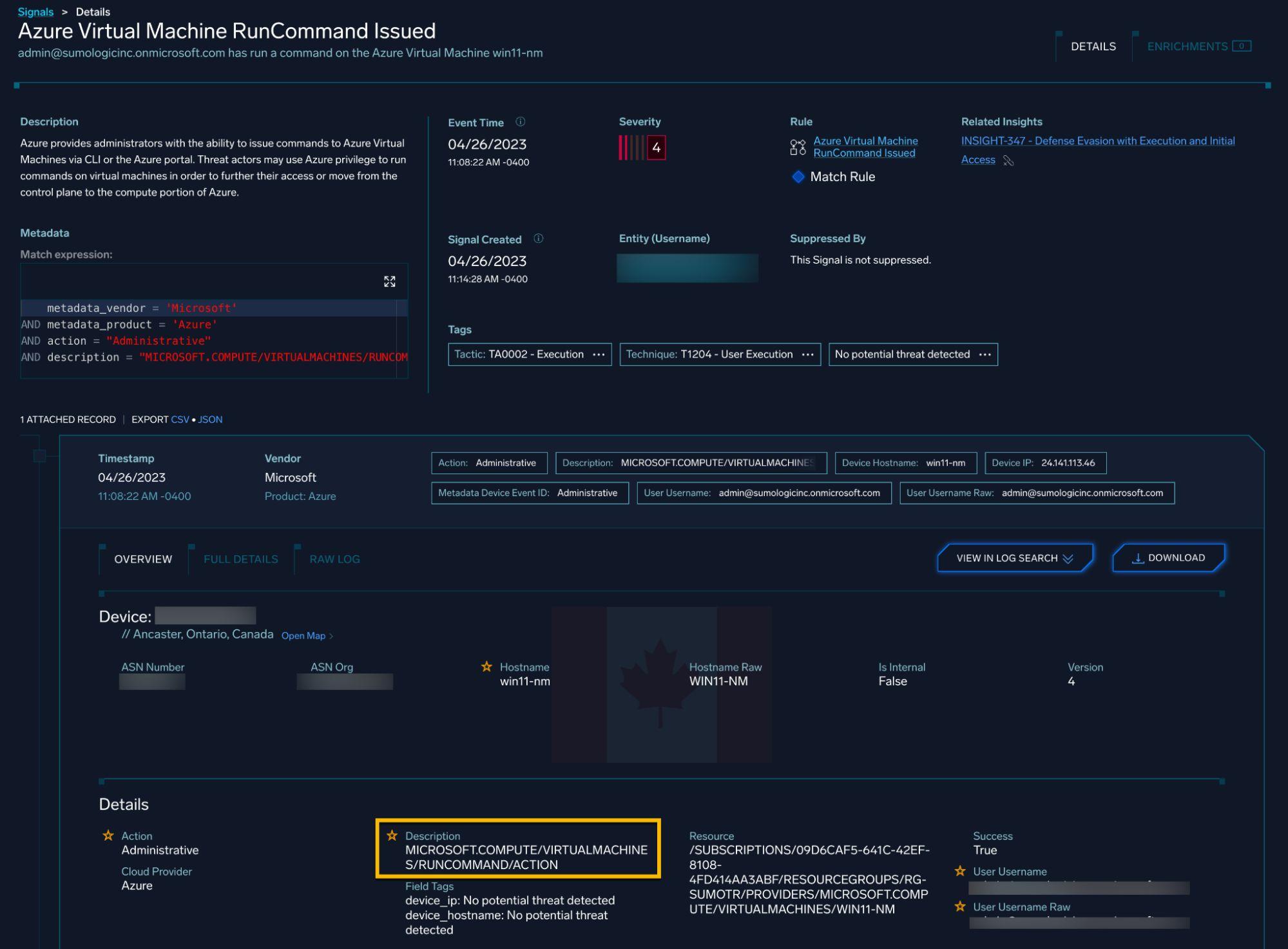 CloudSIEM rule is crafted