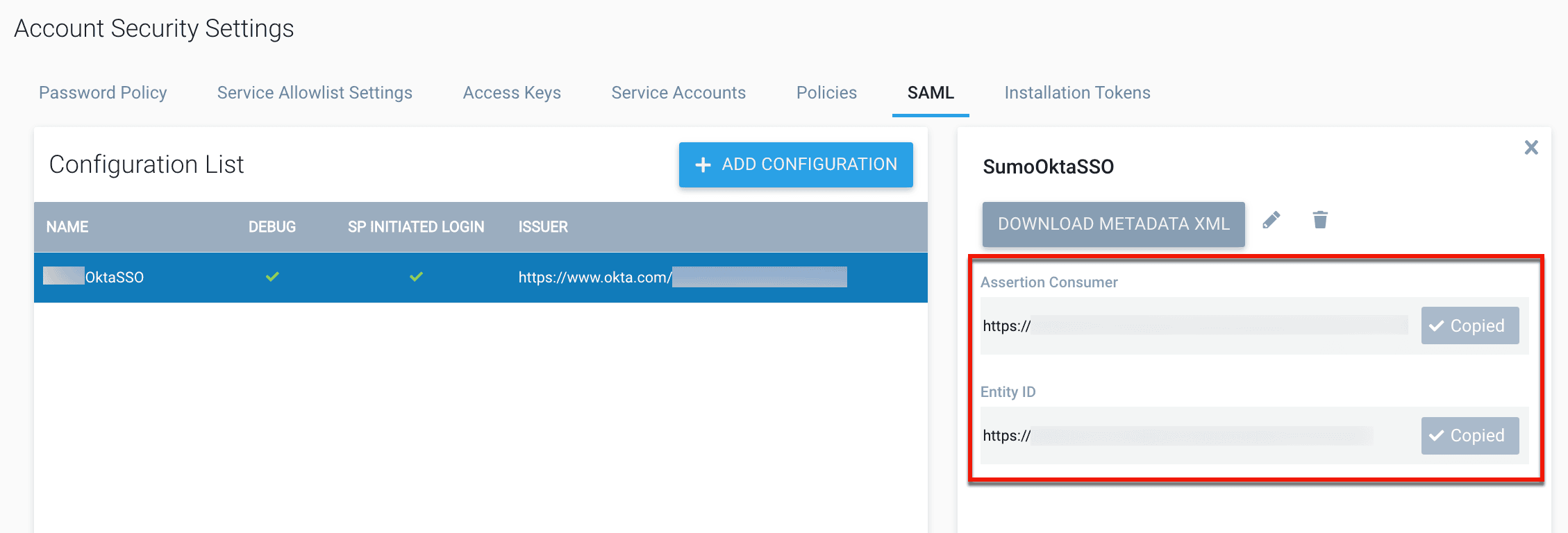 whatsnew provision sumo logic saml settings